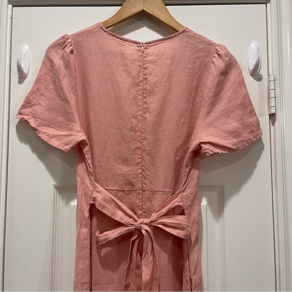 Grae Cove Adelita Midi Dress Sz Small Pink Linen Babydoll Ruffle Soft Feminine - Picture 4 of 10